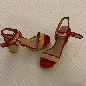 Farylrobin Red and Tan Wedge Sandals
